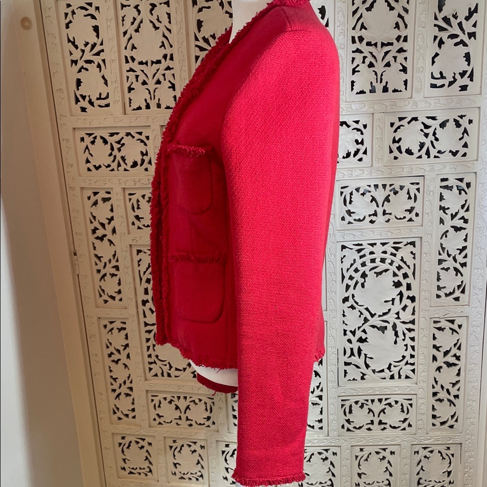L'AGENCE Red Fringed Open-Front Blazer - Picture 5 of 16